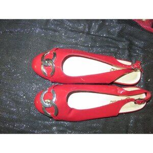 Annie's Red patent leather slingback flats Embellished with Gold Hardware size 9